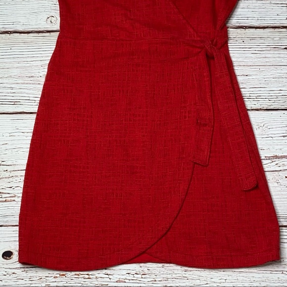 Madewell Texture & Thread Red Crosshatch Side-Tie Dress Sz S - Picture 8 of 14